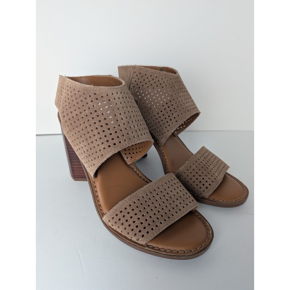 Franco Sarto Women Delores Ankle Suede Block Heels Sandals Shoes Tan Size 8.5M